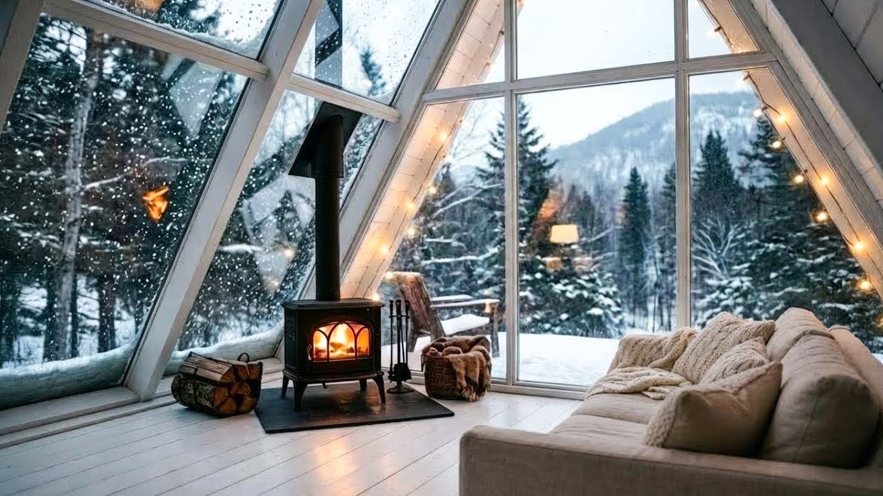 🎹 Winter Piano Lounge  Warm Fireplace & Snow Outside for 3 Hours Healing Focus Study