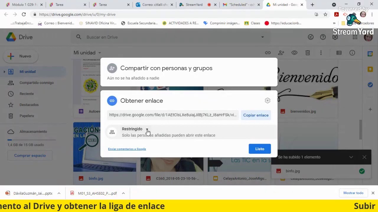 ¿Cómo subir mi documento utilizando Google Drive y obtener la liga de enlace?