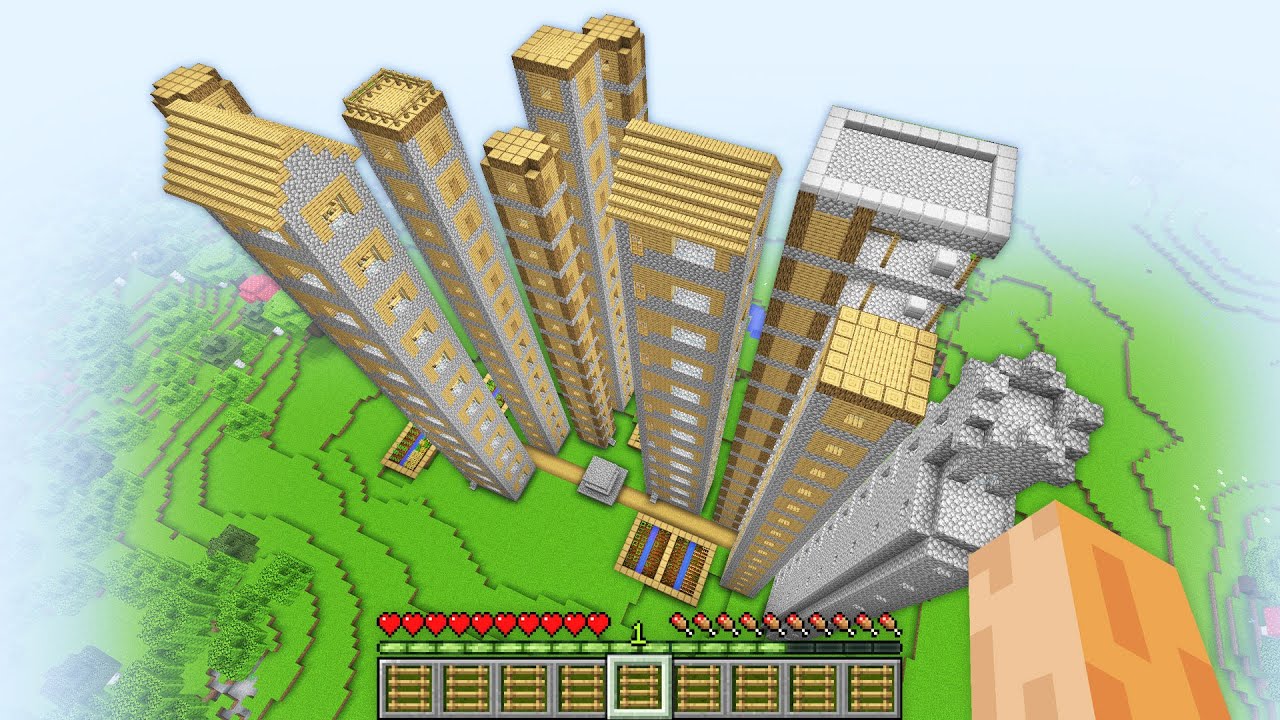 This is very TALLEST VILLAGERS HOUSE in Skyscraper Village !!! Minecraft Giant Base Build Challenge