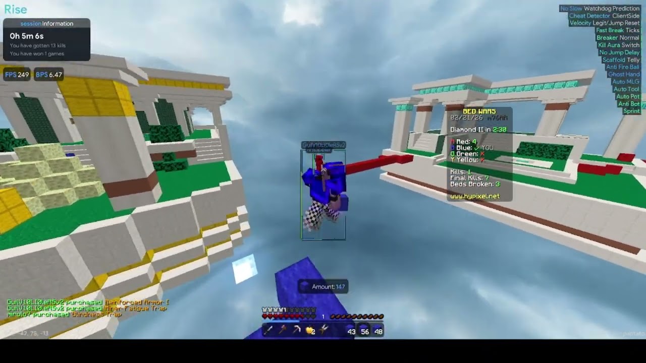 Dominating 4's in hypixel with Rise client 6.8