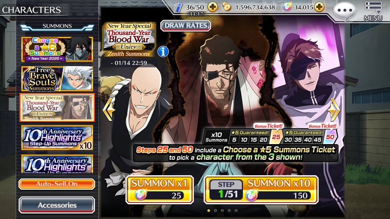 Bleach Brave Souls - New Year Special  TYBW ~Unity~ Zenith Summons | 3900 Orbs
