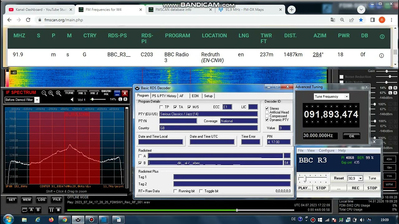 FM DX Es - 040723 - 1722UTC - 91.9 - BBC Radio 3 (G) Redruth (EN-CNW) 18kW 1487km