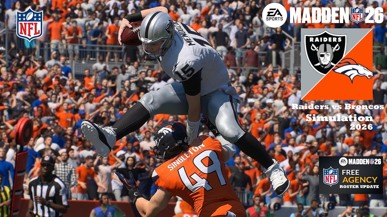 Madden 26 Fernando Mendoza Raiders vs Denver Broncos - Updated Roster Simulation 2026 Game Play