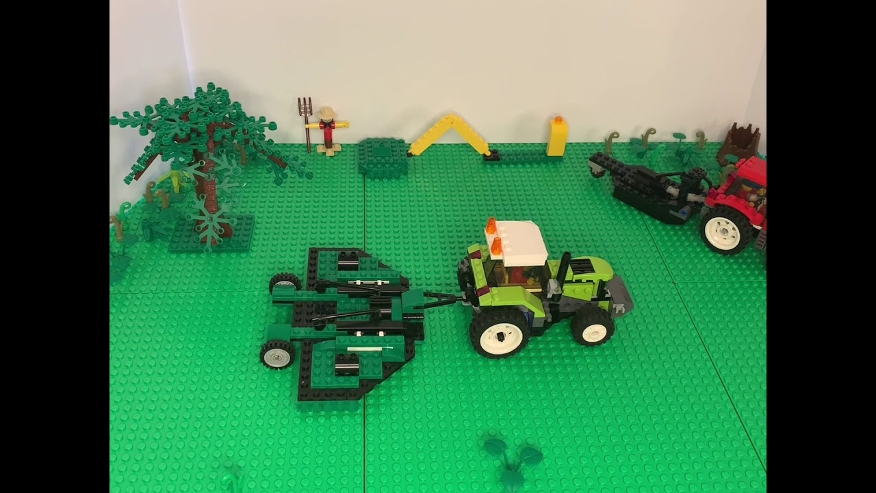 Lego farming, boom mower, bush hog and bat wing mower tractor implements