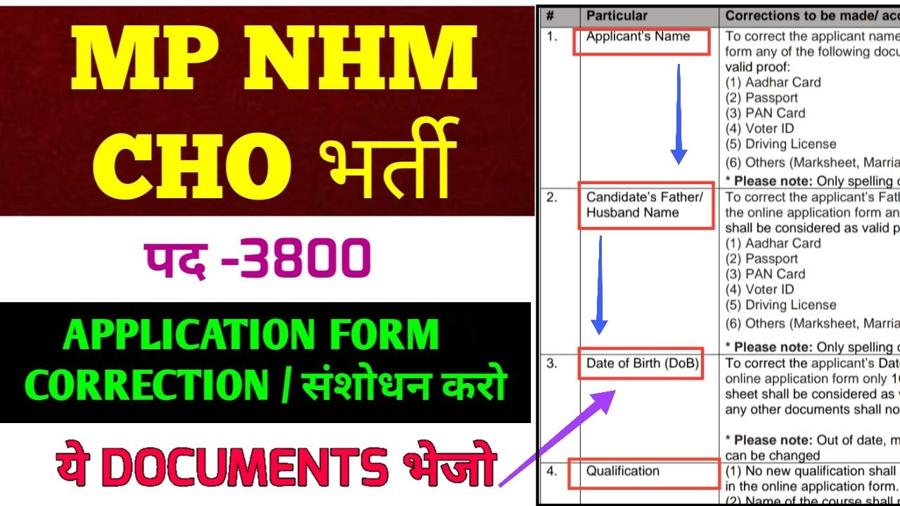 MP NHM CHO -POST -3800 - ONLINE FORM CORRECTION -DOCUMENTS कौनसे UPLOAD / SCAN करके भेजना है ?