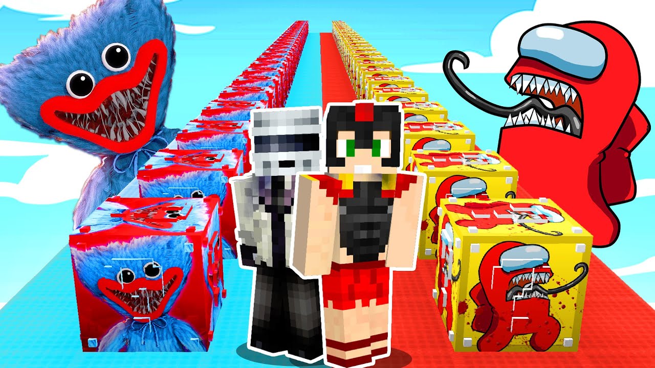 DESAF&Iacute;O de LUCKY BLOCK de POPPY PLAYTIME vs AMONG US IMPOSTOR😱😂 CARRERA DE LUCKY BLOCKS MINECRAFT