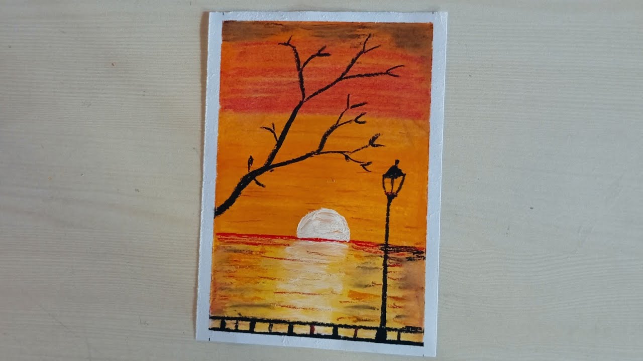 Beautiful Sunset Scenery Drawing 🌅 | Easy Oil Pastel Art Step by Step