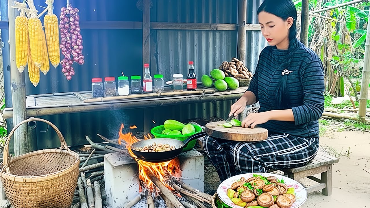Countryside Life: Garden-Fresh Gourd Stir-Fry with Mushrooms & Peaceful Rural Moments