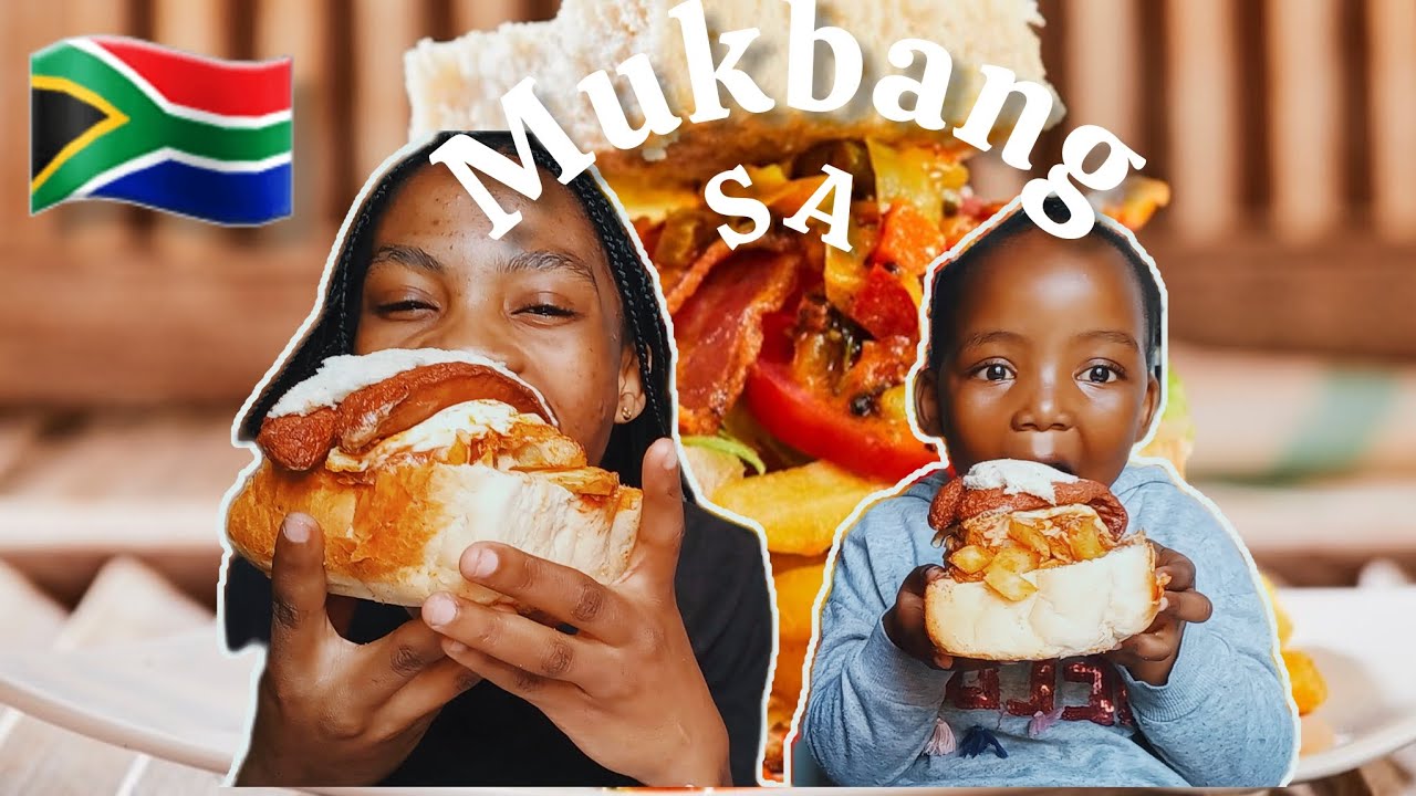 #mukbang||South African KASI FOOD||KOTA .R18||RUSSIAN, FRIES,SAUCES, EGG & PALONY. Lemohang Libetso