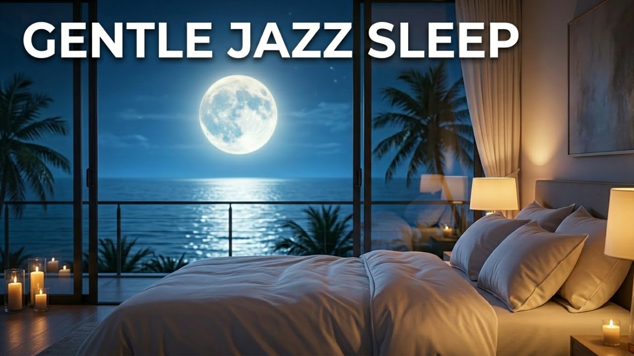 Full Moon Over Ocean | Gentle Jazz & Ambient Sounds for Sleep