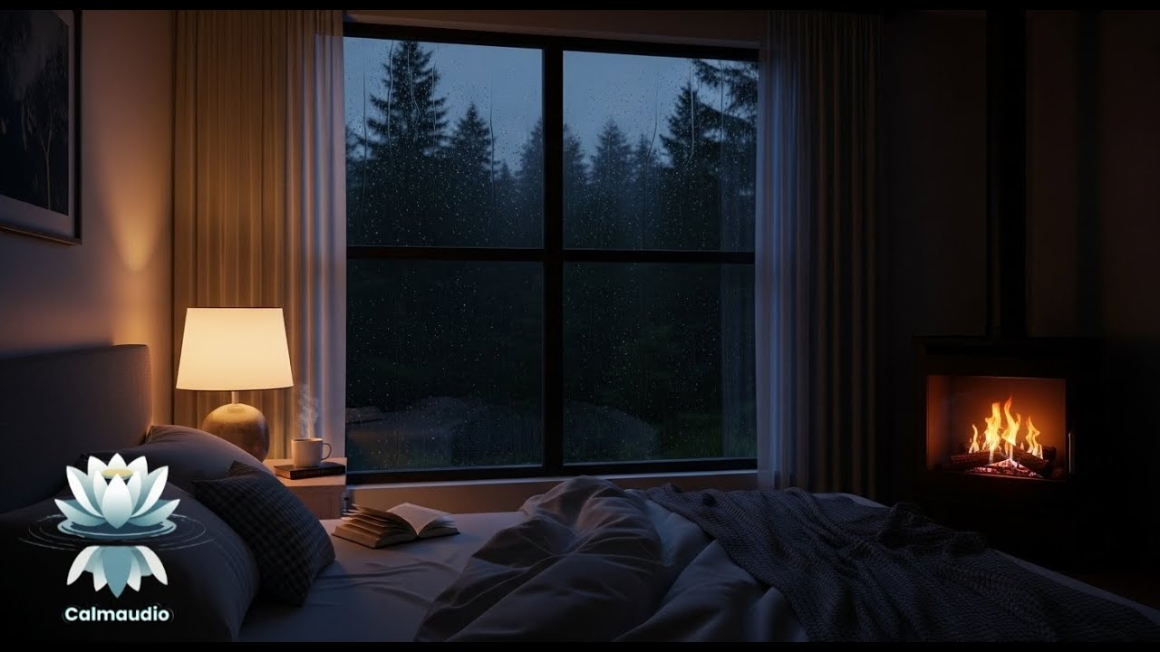 Deep Sleep Music with Fireplace & Rain | Sleep Faster