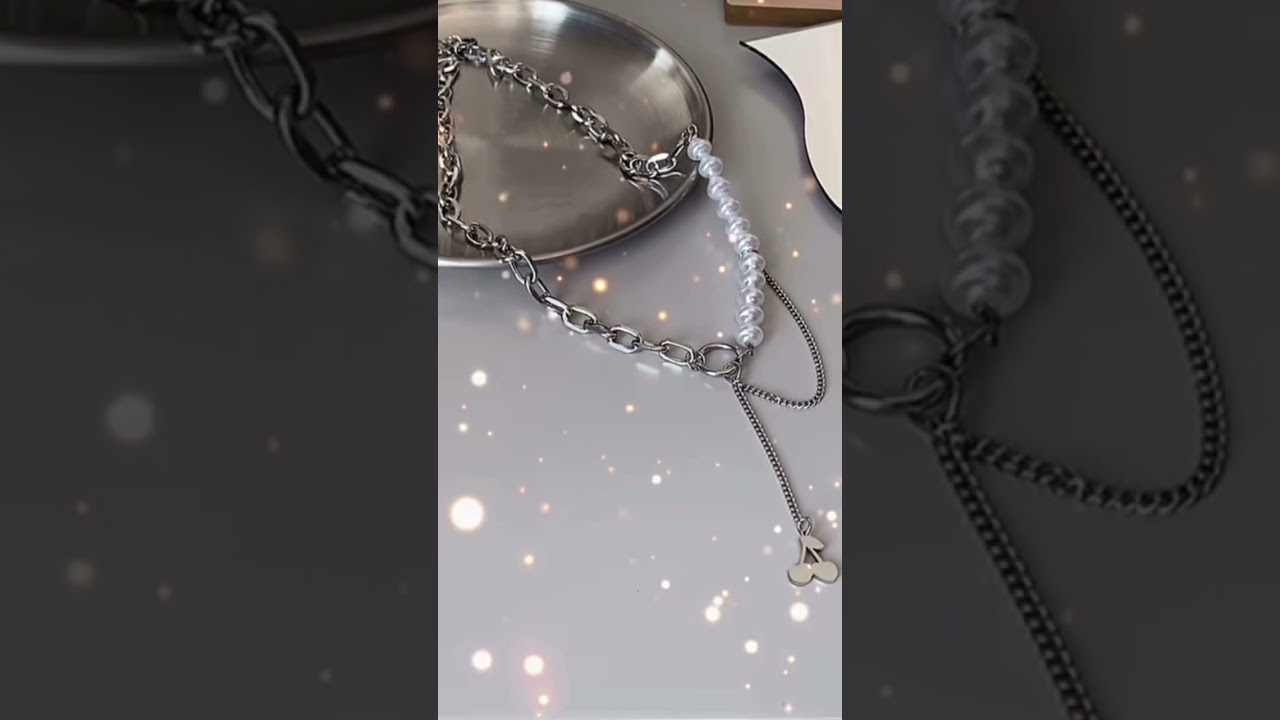 Cherry Pendant Natural Pearls with Stainless Steel Multi- Layered Chain Necklace
