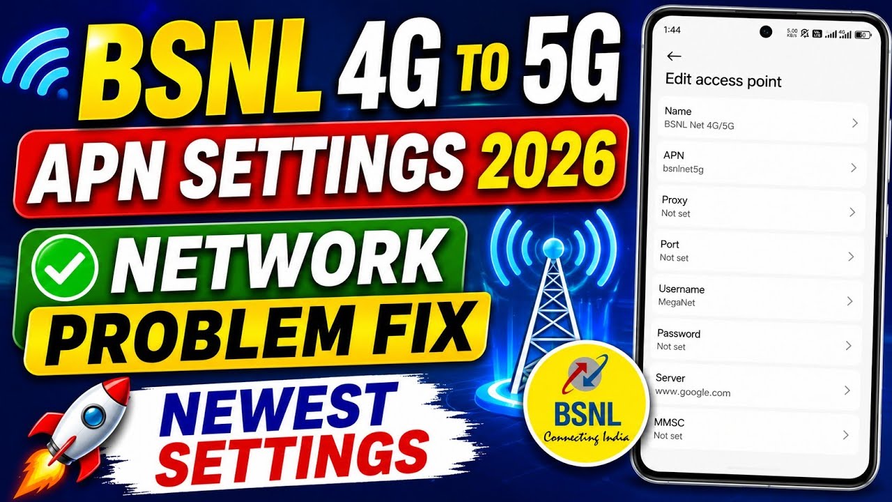 🔥 BSNL Internet Not Working? New APN Settings 2026 | 4G/5G Fix
