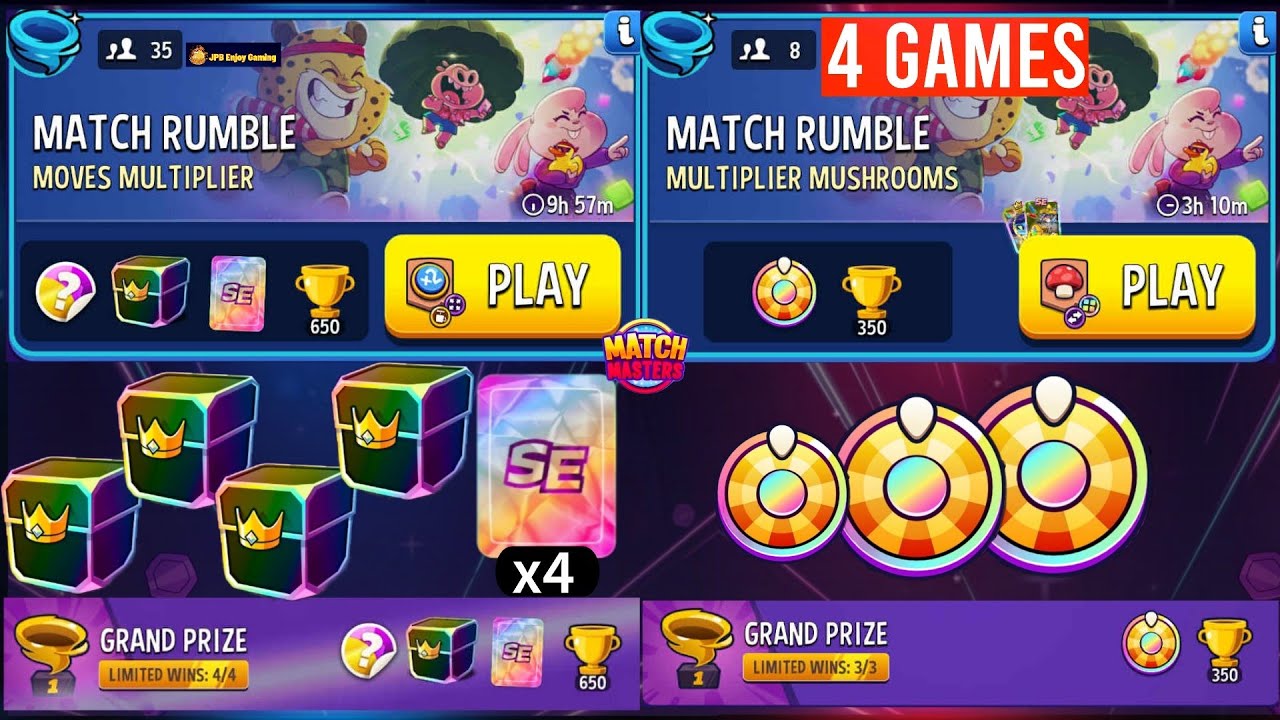 Collect Super Spin+Boosters/(2 Match Rumble) Multiplier Madness Any Move/Moves Multiplier+Blow'Em Up
