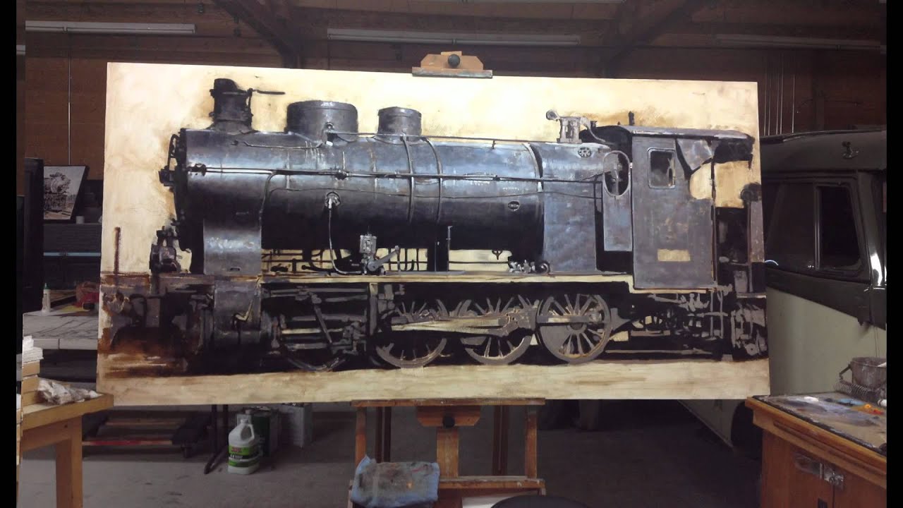 Train steam engine locomotive Time lapse oil painting by Santiago Michalek