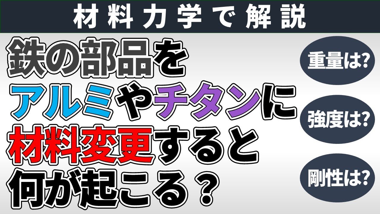 鉄の部品をアルミやチタンに変更すると何が起こる？重量は？強度は？剛性は？