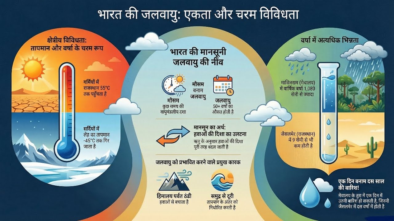भारत की जलवायु एकता और चरम विविधता | Climate of india. #geography 