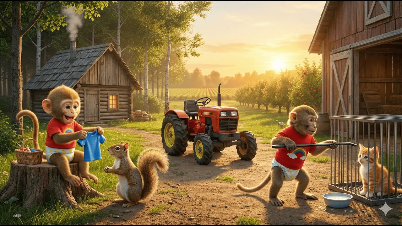 Baby Monkey Zuki Heroic Tractor Rescue! 🚜💥 Breaks Cage to Save Trapped Kitten & Feed Milk 🍼😿