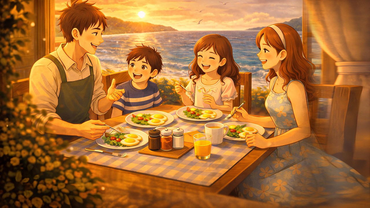 Coastal Life | A Cozy Family Breakfast with Bread and Coffee | Ghibli Style ASMR