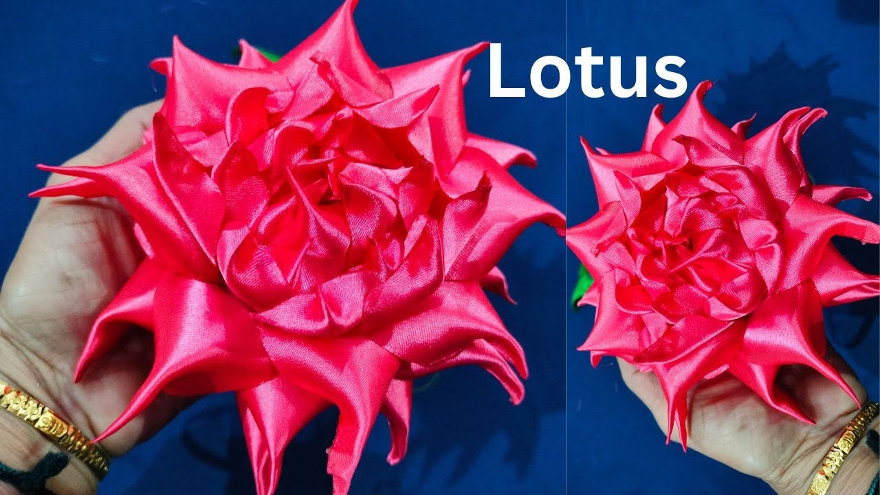 Satin ribbon lotus making | navaratri decoration ideas | durga pooja | Jaint flower | diy rose