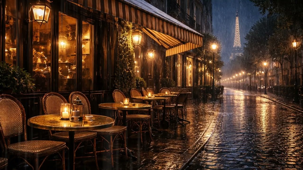 Paris Café Soft Piano & Rain Sounds 3 Hours | Cozy Night Study and Relaxing Ambience