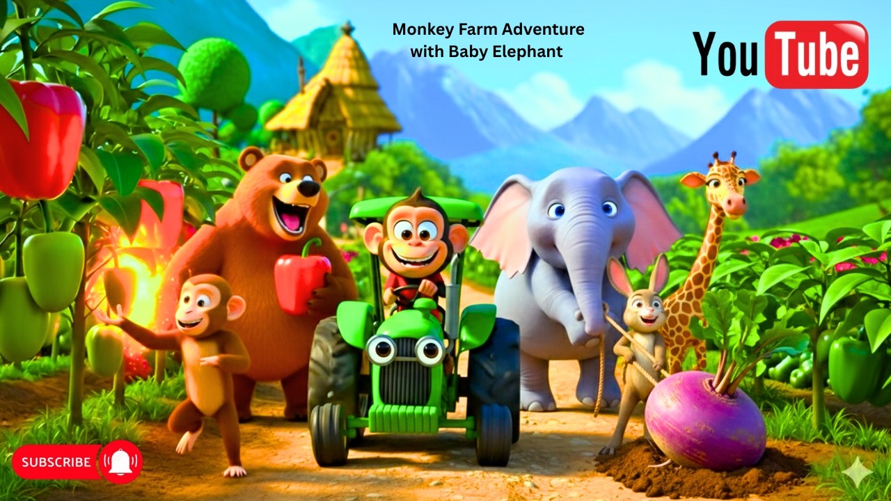 Monkey Farm Adventure with Baby Elephant 🐒🐘 | Giant Harvest Cartoon Story #viral #elephant #monkey