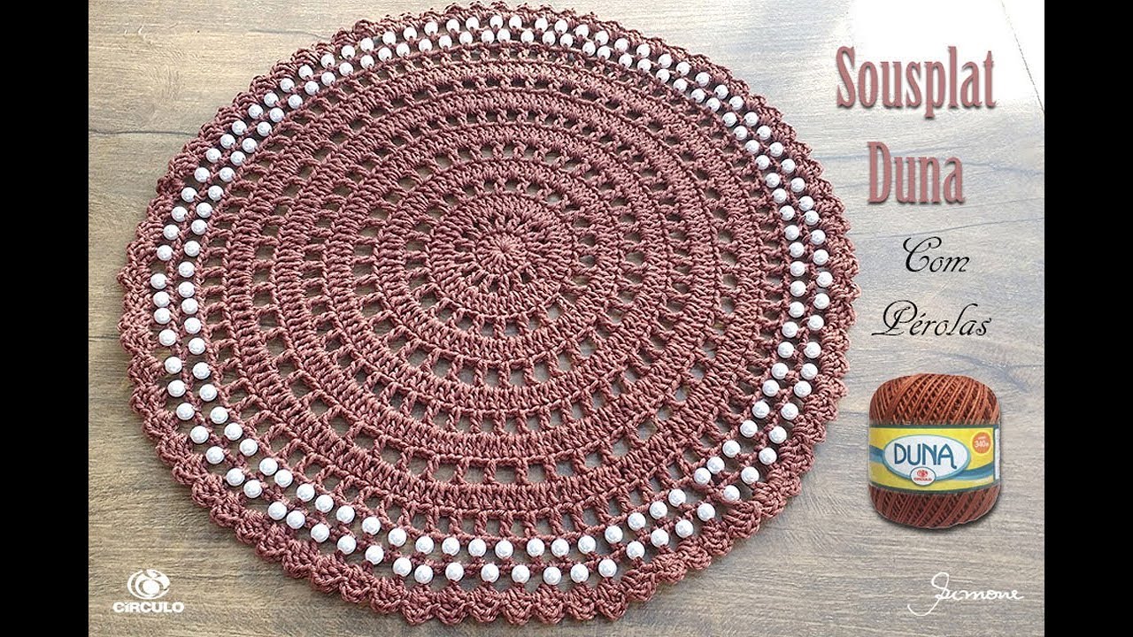 Sousplat em Crochê com pérolas passo a passo Professora Simone Eleotério