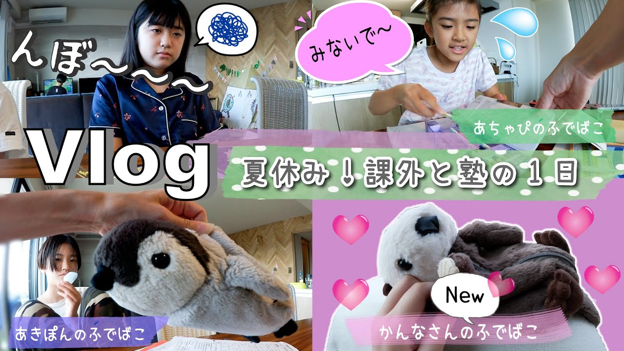 ★Vlog★課外と塾がある夏休みの1日と3姉妹のふでばこ紹介♪