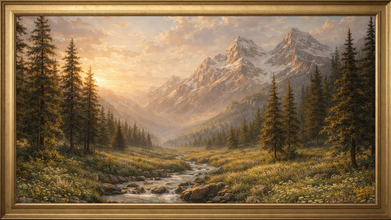 3 Hour Mountain Landscape Painting | Relaxing TV Frame Art, Classical Nature Decor