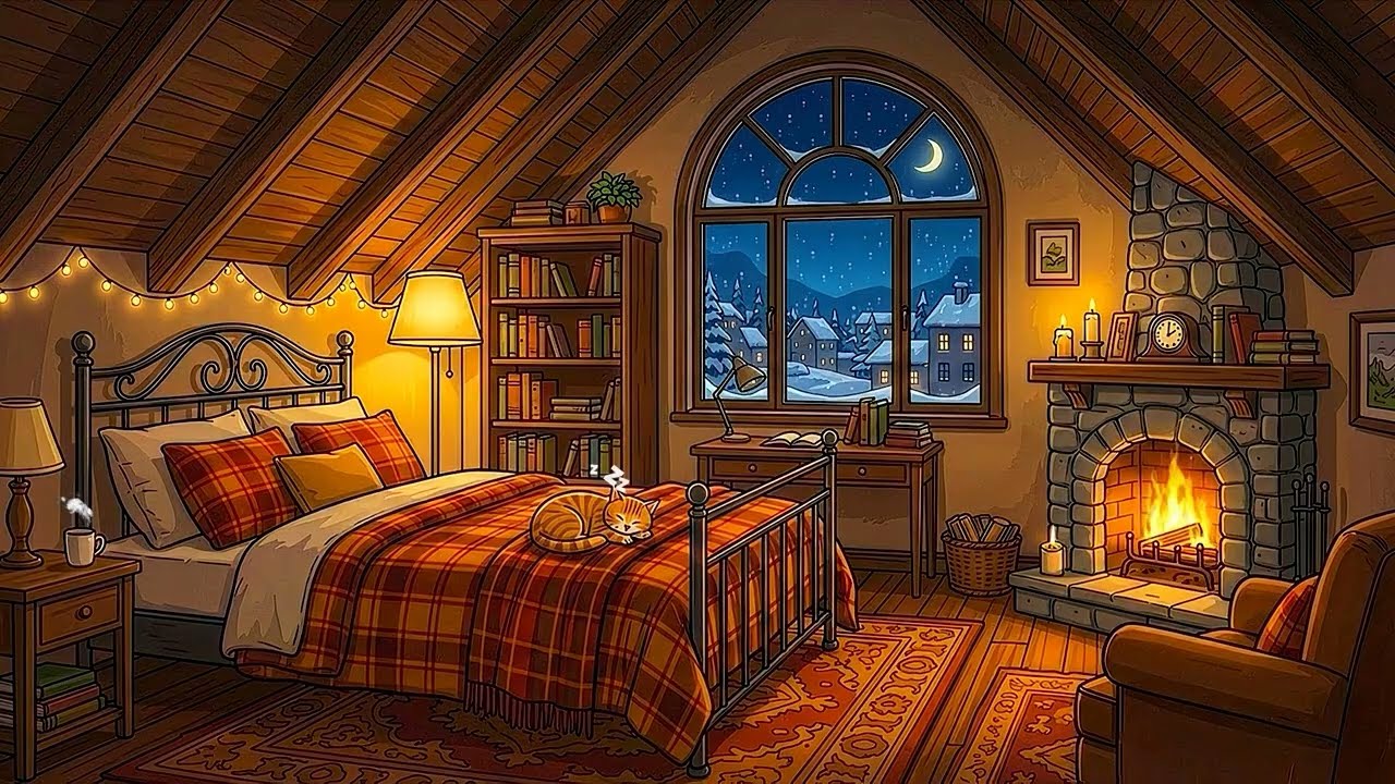 Oldies Playing in Another Room 🎶 Cozy 1950s Vibes with Fireplace Sounds | Relax & Sleep