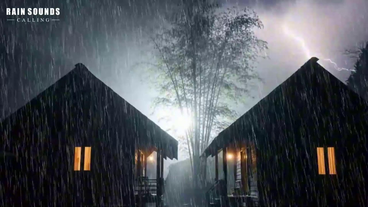 Heavy Rain Sounds and Thunder on Cabin Roof for sleeping | Night Storm Sounds for Insomnia Relief