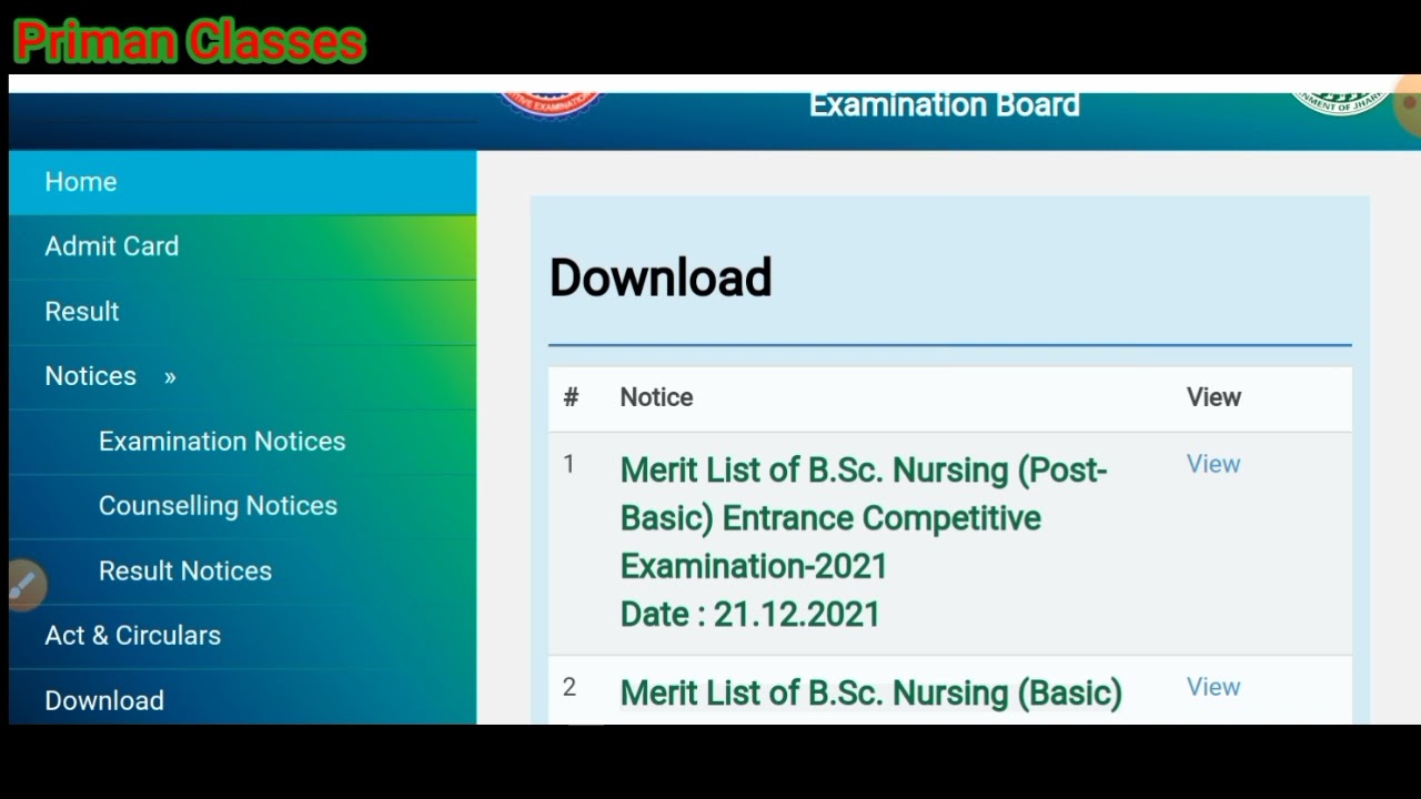 Jcece B.Sc Nursing (Post Basic) 2021 Final Merit list / Final Merit list of B.Sc Nursing Post Basic