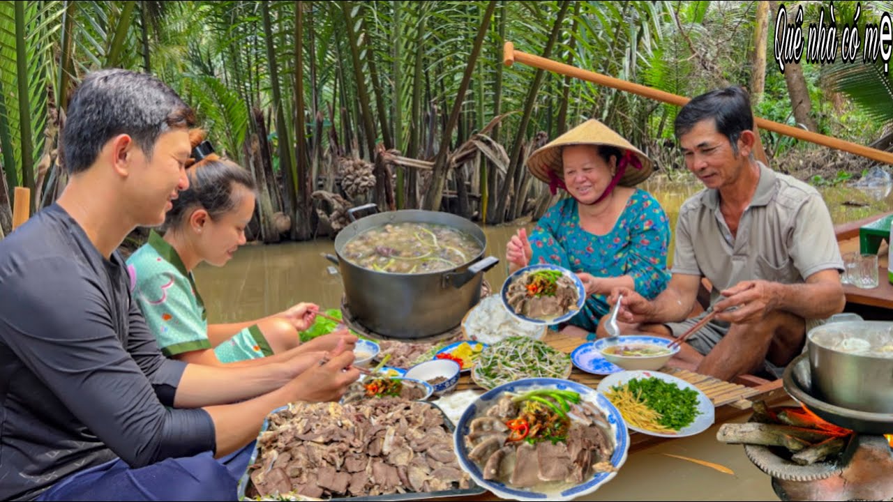 Cháo Lòng Bánh Hỏi, Hành Phi | Quán Ăn Sáng Chợ Nổi Trên Sông Quê || restaurant on the river