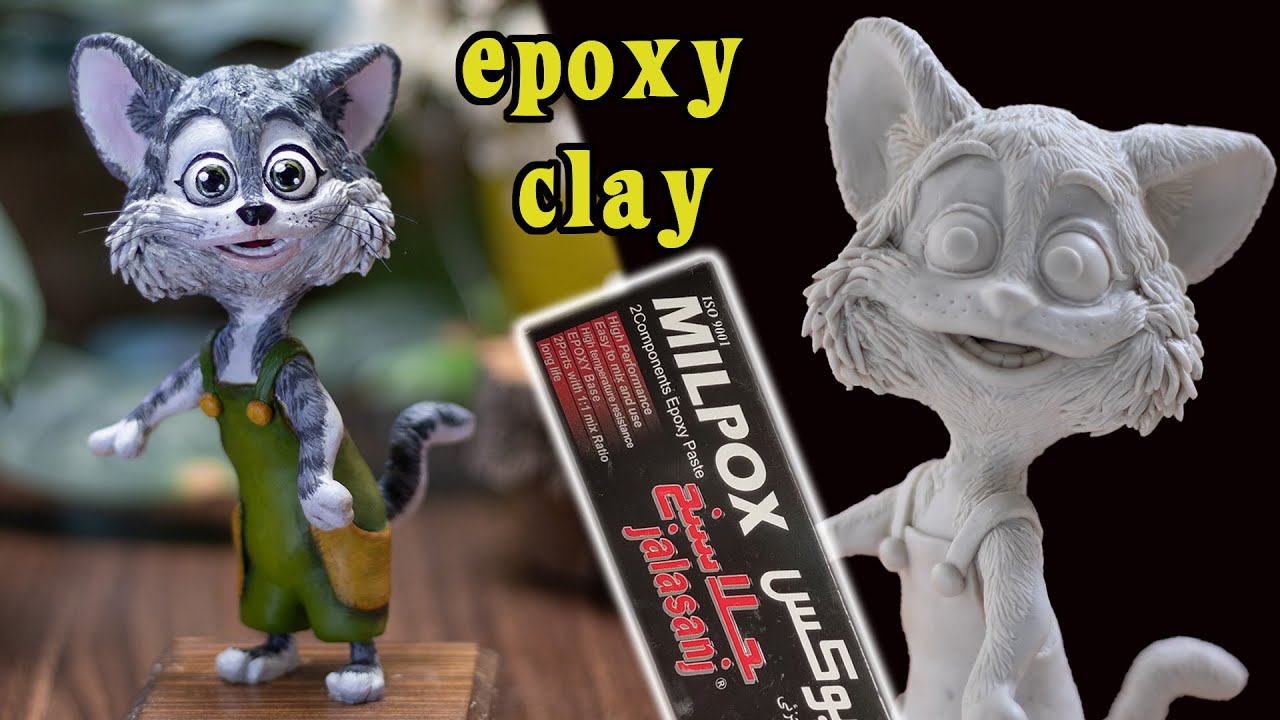 Making a cute cat sculpture with epoxy clay and paper mache.