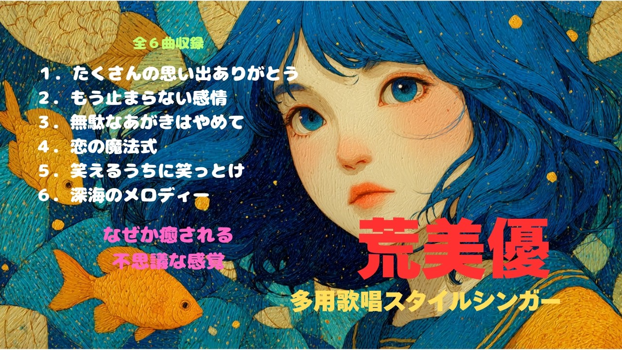 歌：荒美優　全６曲収録　１．たくさんの思い出ありがとう　２．もう止まらない感情　３．無駄なあがきはやめて　４．恋の魔法式　５．笑えるうちに笑っとけ　６．深海のメロディー ロングVer
