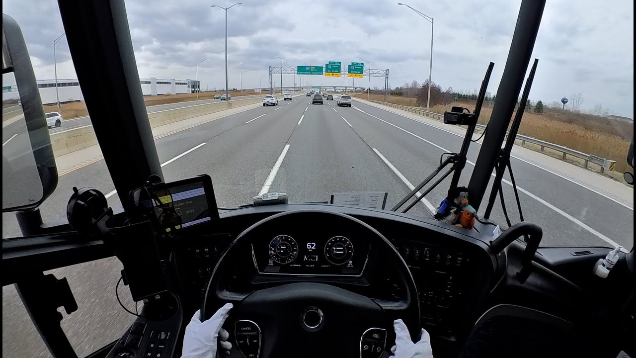 Daytime POV Highway Drive with a 2019 MCI J4500 (Cummins ISX12)