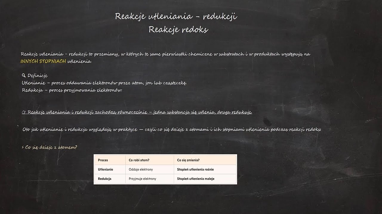 Reakcje utleniania i redukcji &mdash; redoks typowo pod kartk&oacute;wkę [Szkoła średnia]