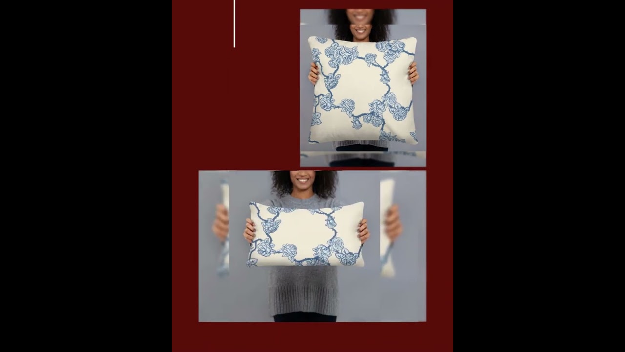 Throw Pillow - Blue Rose Vines on Off White