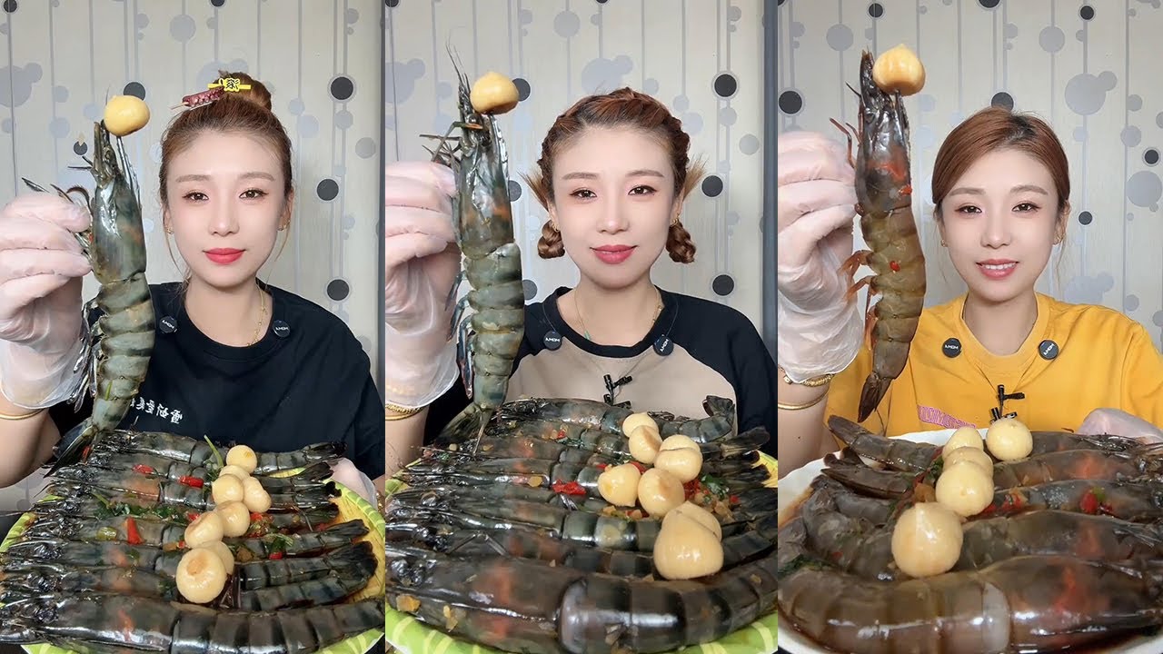 【XueYan Mukbang】Black Tiger Shrimp+Thai Shrimp🦐🌶🧄🍋#Seafood#asmr