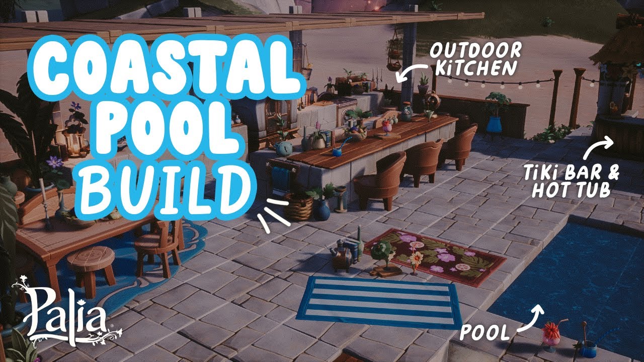 Coastal POOL DECK & OUTDOOR KITCHEN Build in Palia🏖️| Palia Build & Decorate | Decorate Tips