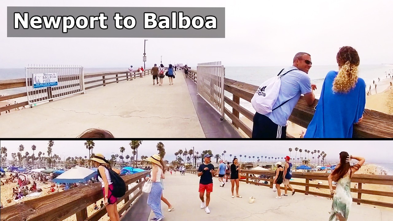 Split View: Walk from Newport Pier to Balboa Pier then to Balboa Fun Zone