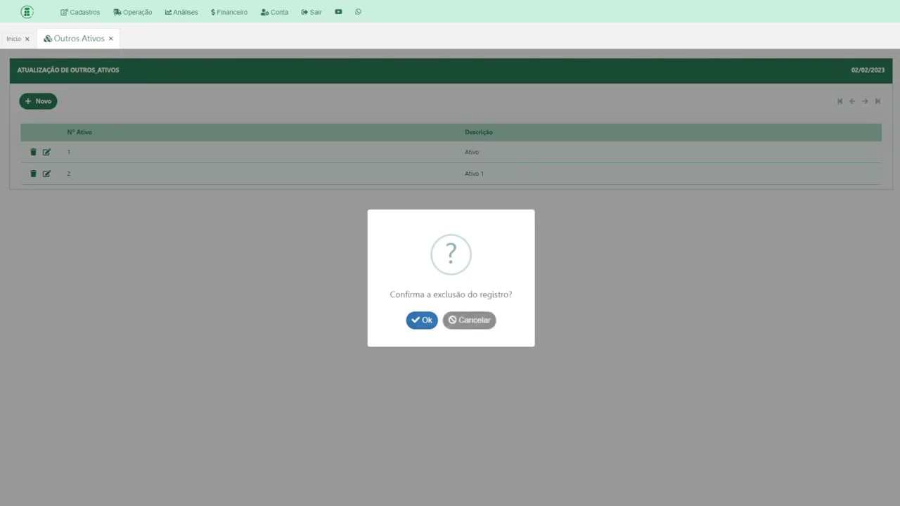 SISTEMA CONTROLE DE FROTA - CADASTROS - OUTROS ATIVOS
