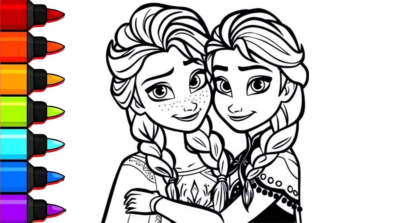 How To Draw Anna And Elsa Drawing, Panting And Coloring For Kids And Toddlers | Let's Draw Together