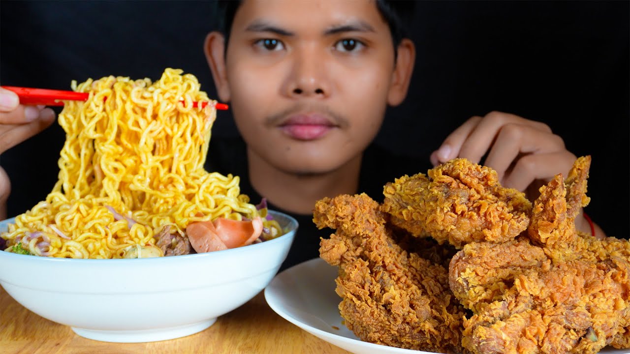 ASMR MUKBANG 2X SPICY NOODLES & FRIED CHICKEN