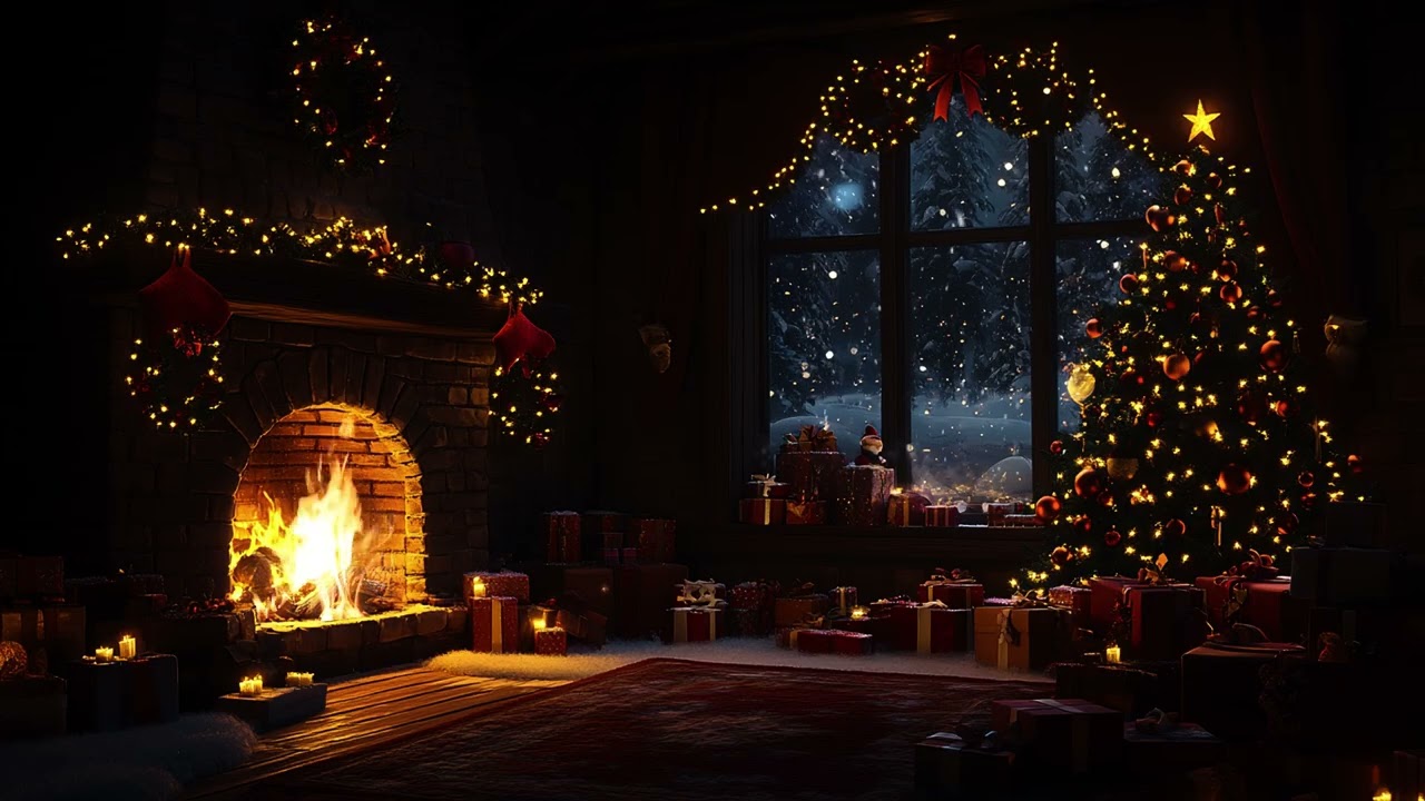Crackling Fireplace & Soft Snowfall ❄️ | Warm Winter Night Ambience for Deep Sleep and Inner Calm