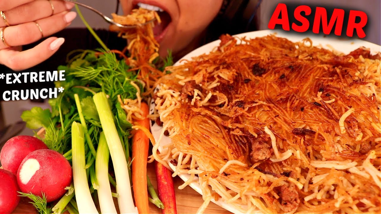 ASMR CRISPY PASTA *PERSIAN STYLE PASTA 'TADIG' (SATISFYING SOFT & CRUNCHY EATING SOUNDS) | TBAR-ASMR