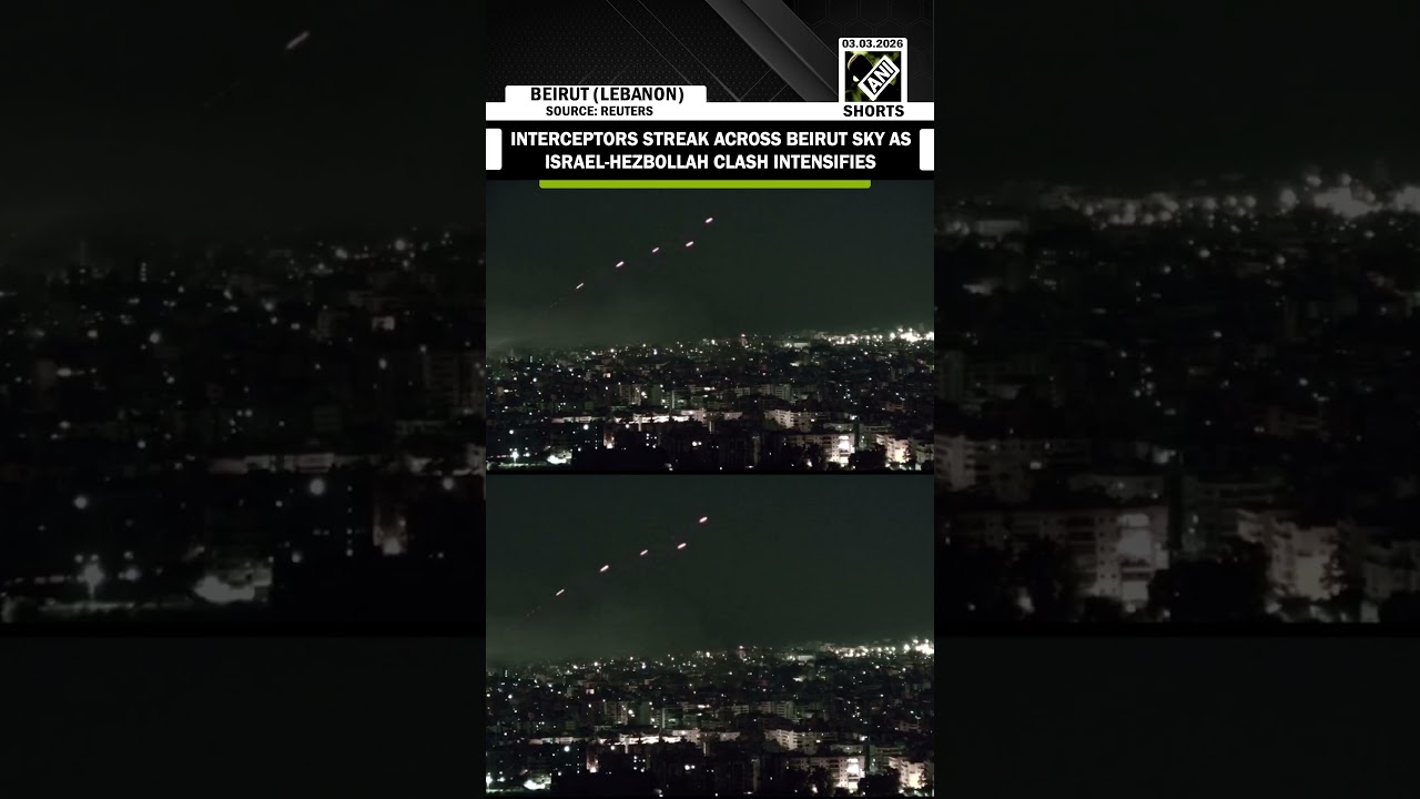 Projectiles from air defence interception seen over Beirut as Israel-Hezbollah Clash Intensifies