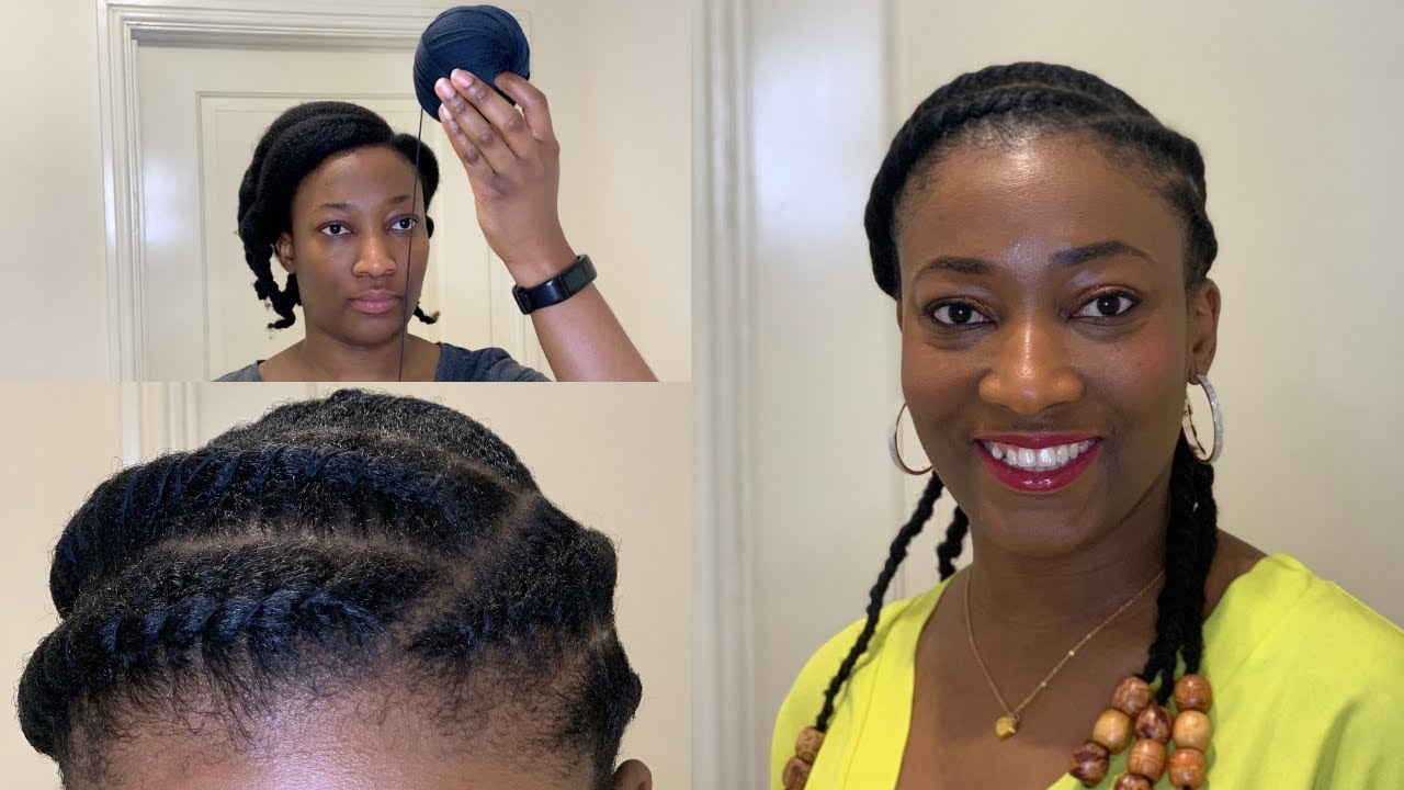 NEEDLE AND YARN/THREAD FLAT TWIST TUTORIAL | Yarn hairstyle for natural hair | Protective Style