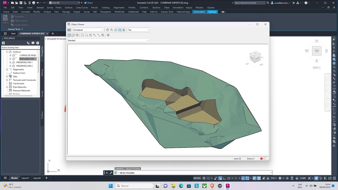COMBINACION E INTERSECCION DE SUPERFICIES EN CIVIL 3D