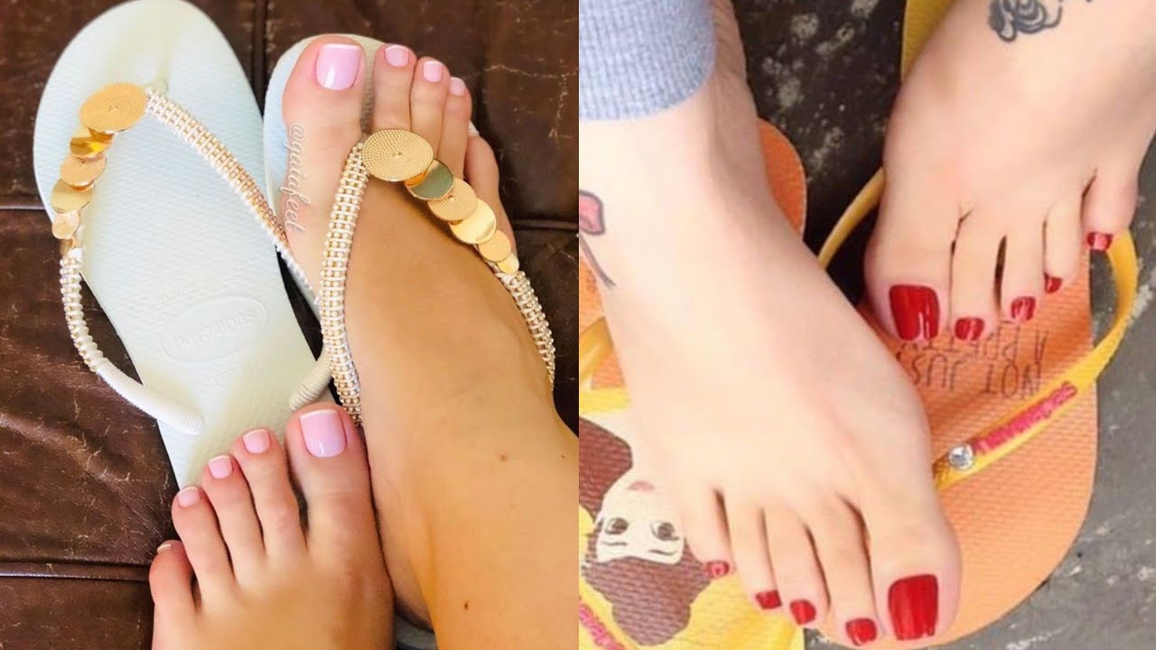 Most cute & elegant casual wear flip flop slippers designs /mesmerising feet toe pedicure nail art